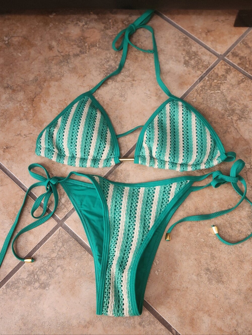Verdusa Women's Cheeky Striped Crochet Bikini Set